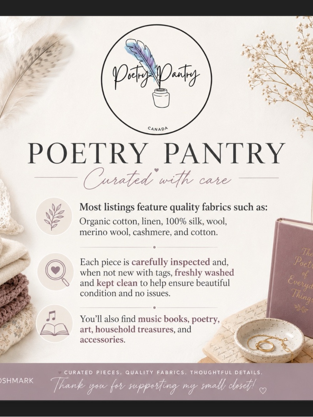 Carefully Curated Linen, 100 % cotton, 100% Silk garments, among other fineries
